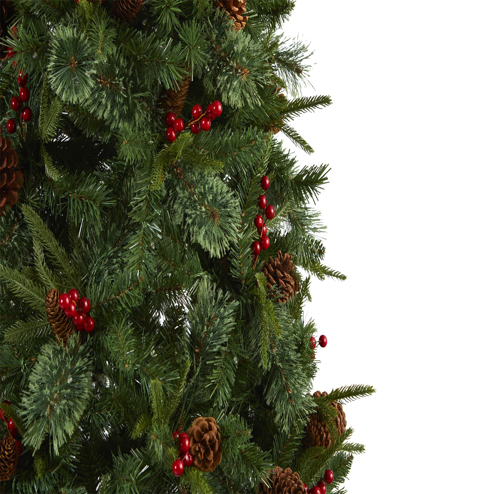 Nearly Natural 7.5' Mixed Pine Artificial Christmas Tree Prelit with 450 LED Lights, Green