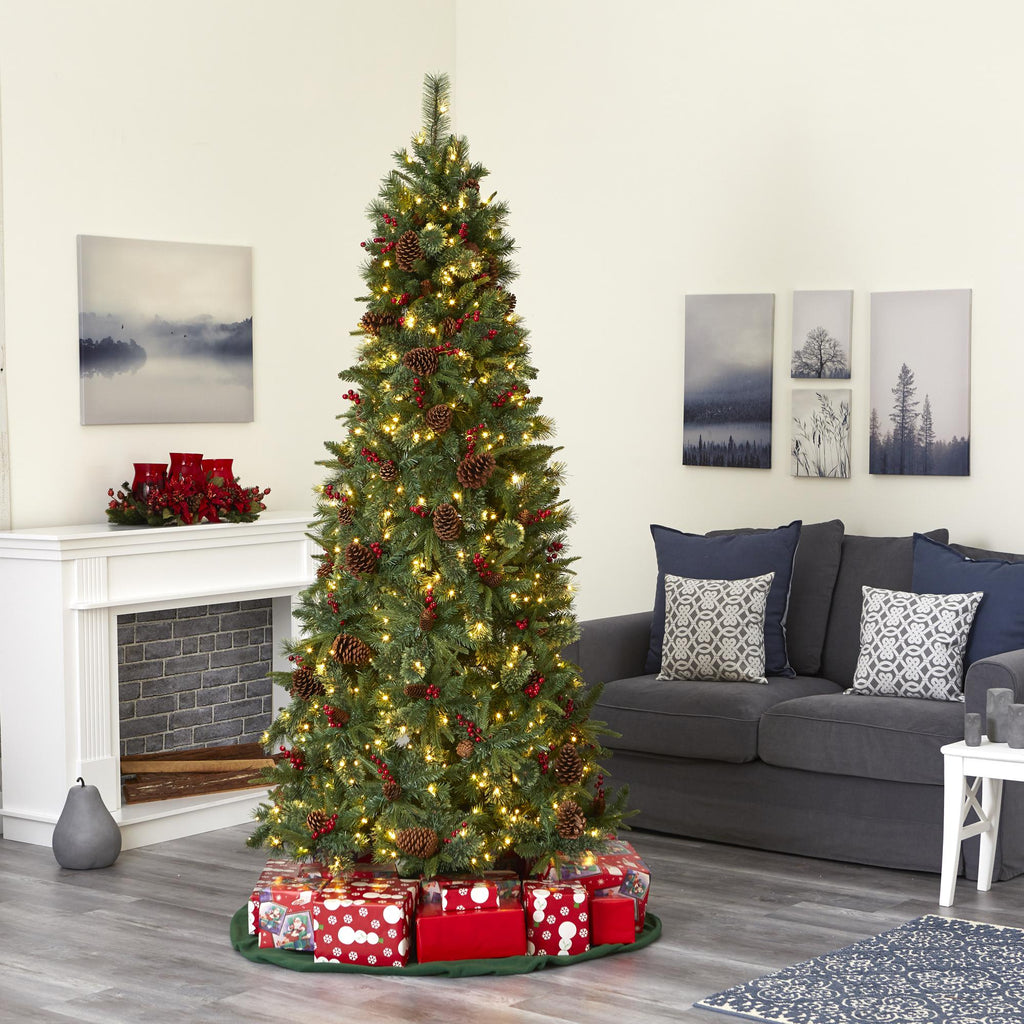 Nearly Natural 7.5' Mixed Pine Artificial Christmas Tree Prelit with 450 LED Lights, Green