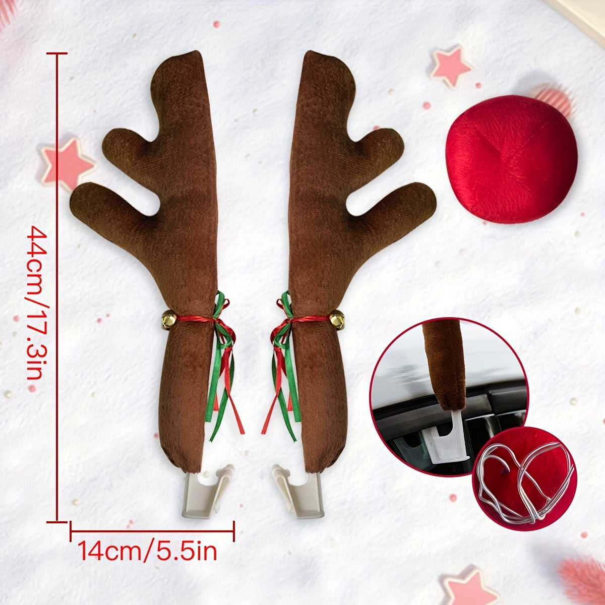 Car Reindeer Antlers &amp; Nose - Window Roof-Top &amp; Grille Rudolph Reindeer Jingle Bell Christmas Costume - Auto Accessories Decoration Kit