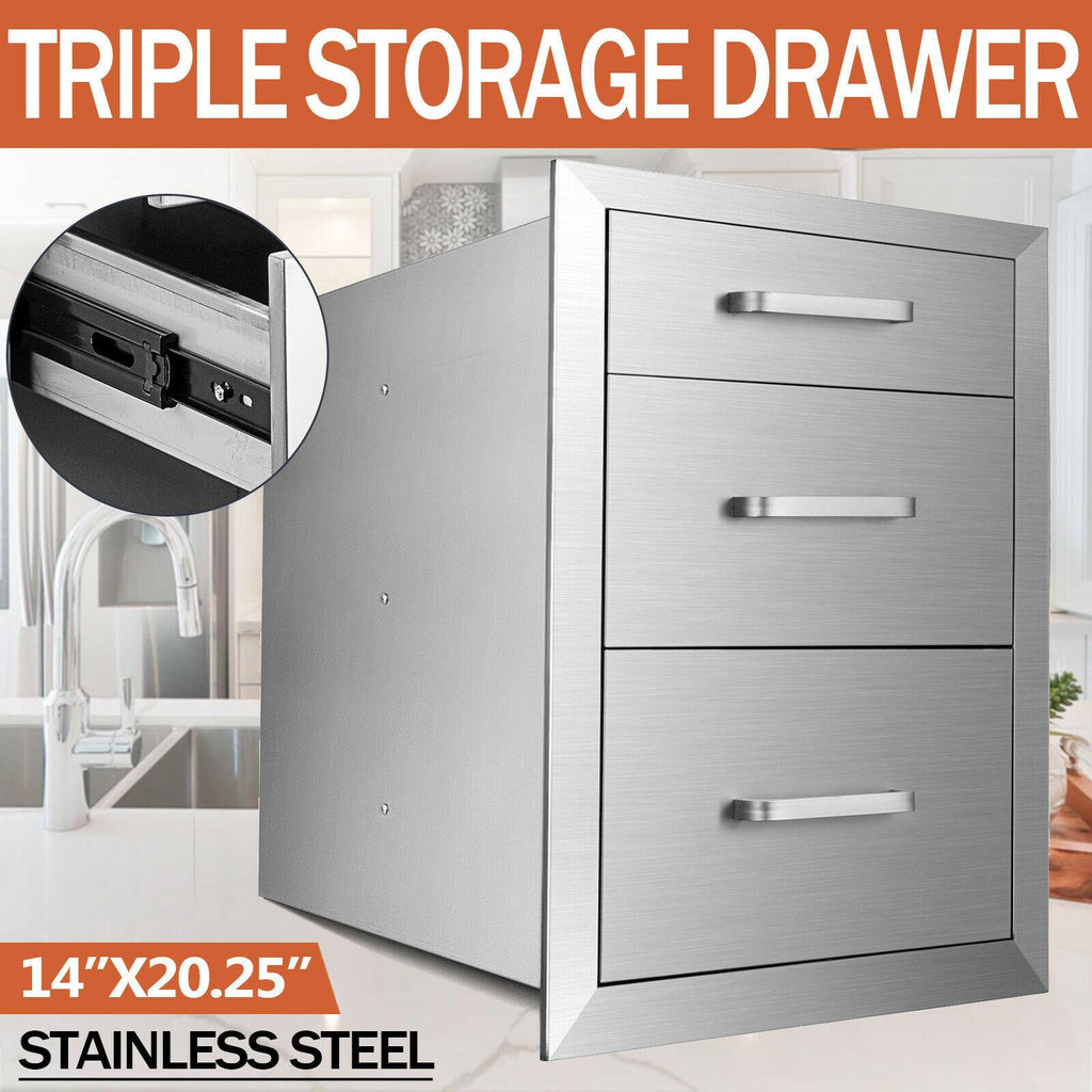 14x23x20 Inch Triple Worktable  Steel Outdoor Kitchen BBQ Access Drawer