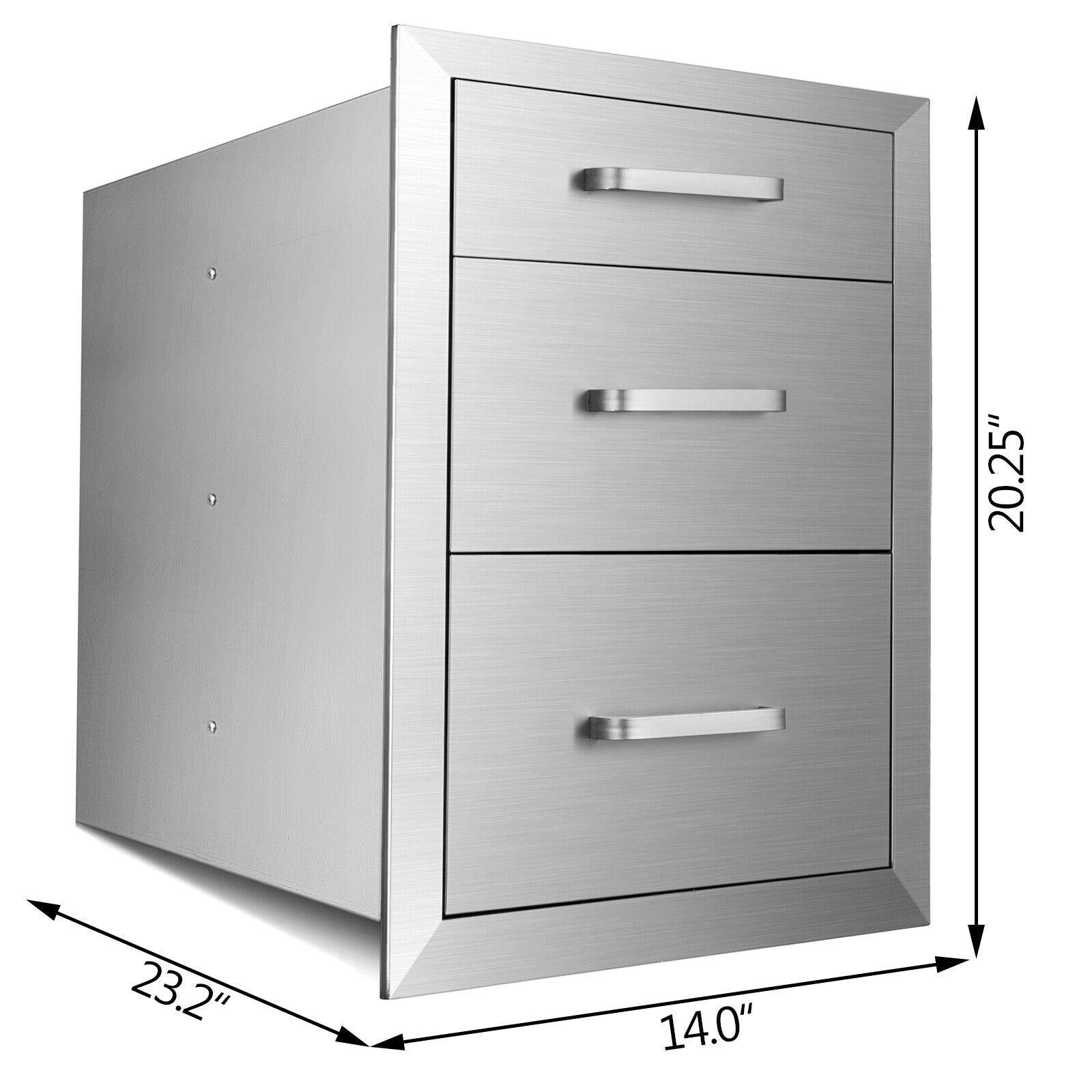 14x23x20 Inch Triple Worktable  Steel Outdoor Kitchen BBQ Access Drawer
