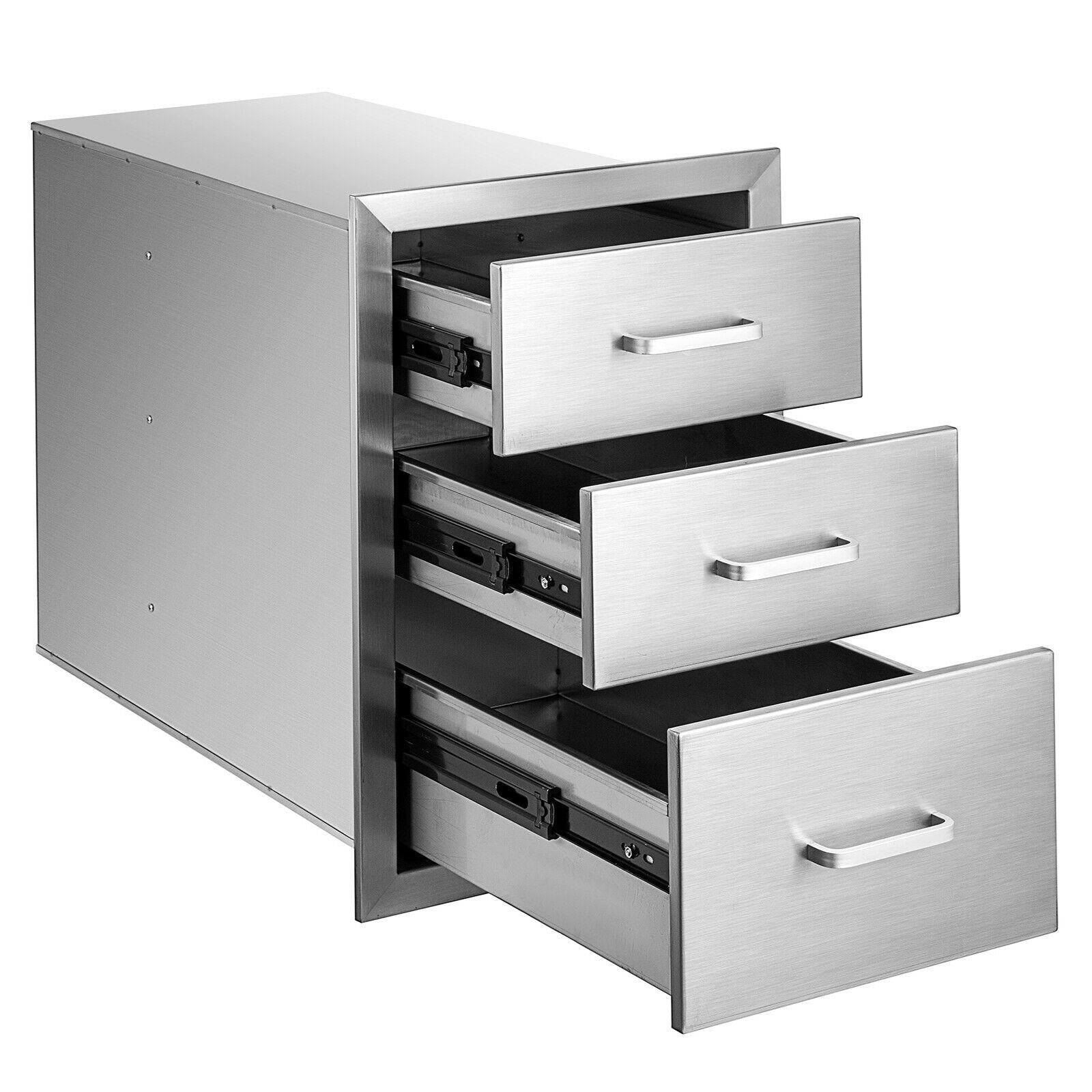 14x23x20 Inch Triple Worktable  Steel Outdoor Kitchen BBQ Access Drawer