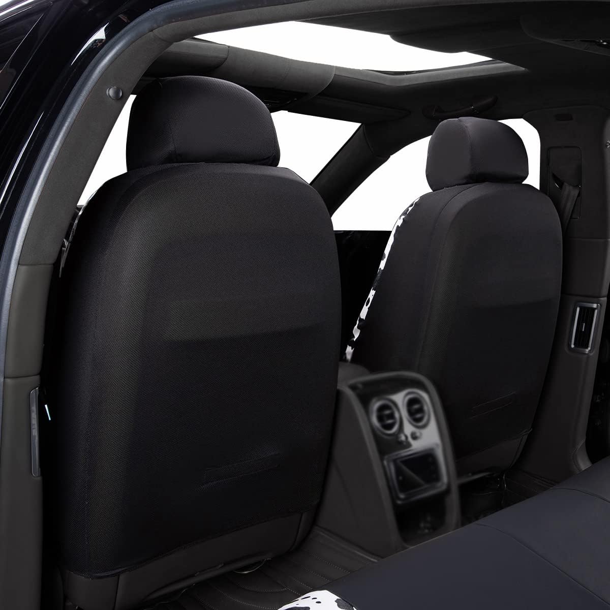 Flying Banner car seat Covers Protects Water Proof Faux Leather Carbon Fiber Fronts Rear Bench Covers (Cow Black, Full Set - Combo Pack)