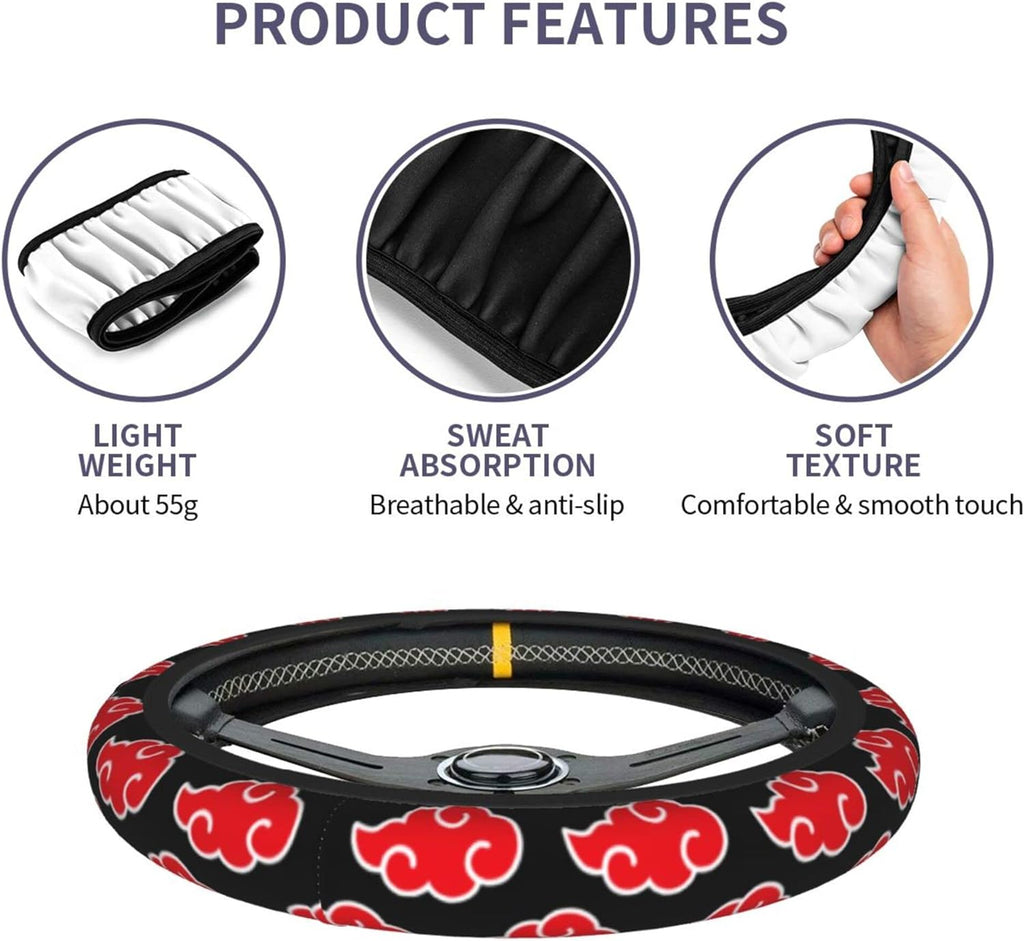LYEXOPB Anime Steering Wheel Cover Anime Car Accessories for Men Women with Keychains, 15 Inch Anti-Slip Car Steering Wheel Covers Universal Fit