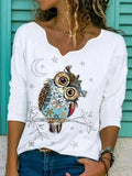 Fun Animal Print Fashion V-neck Long-sleeved Casual T-shirt