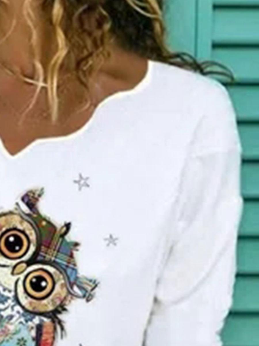 Fun Animal Print Fashion V-neck Long-sleeved Casual T-shirt