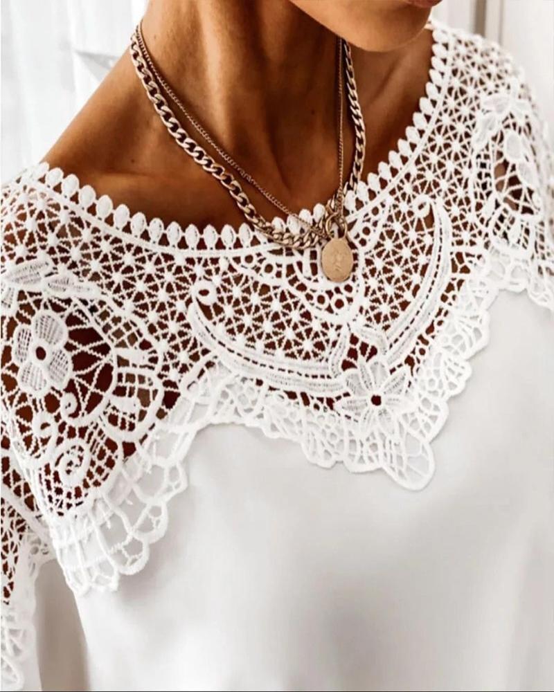 Solid Color Contrast Lace Blouse