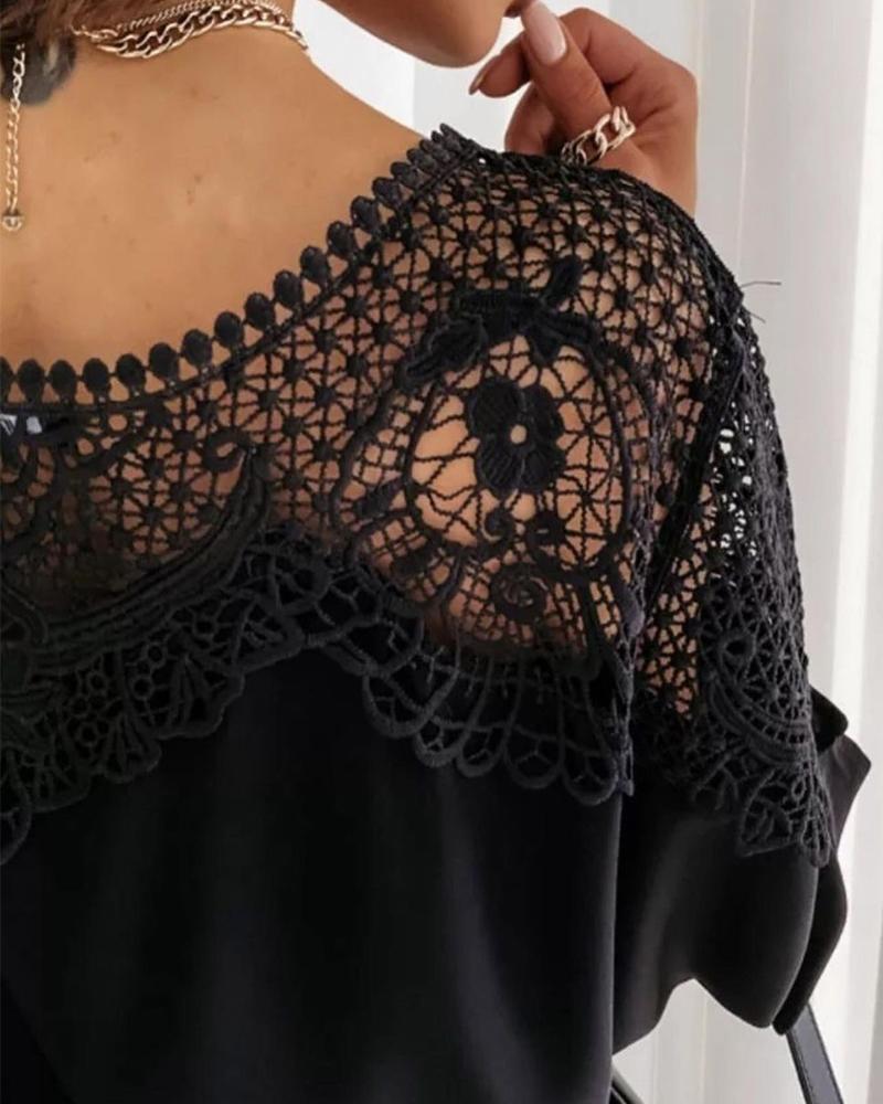 Solid Color Contrast Lace Blouse