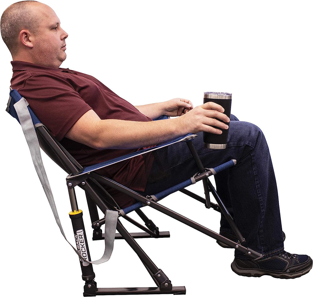 GCI Outdoor Kickback Rocker Portable Rocking Chair &amp; Outdoor Camping Chair, Heathered Indigo
