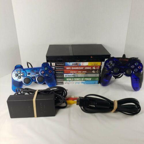 Sony PlayStation 2 PS2 Slim SCPH-77001 Console Bundle w/ 2 Controllers, 6 Games