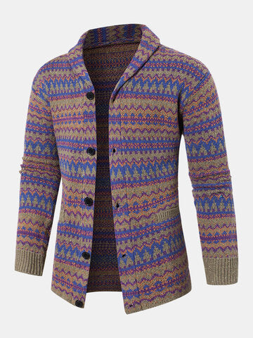 mens colorful knitted lapel single breasted double pocket casual cardigans