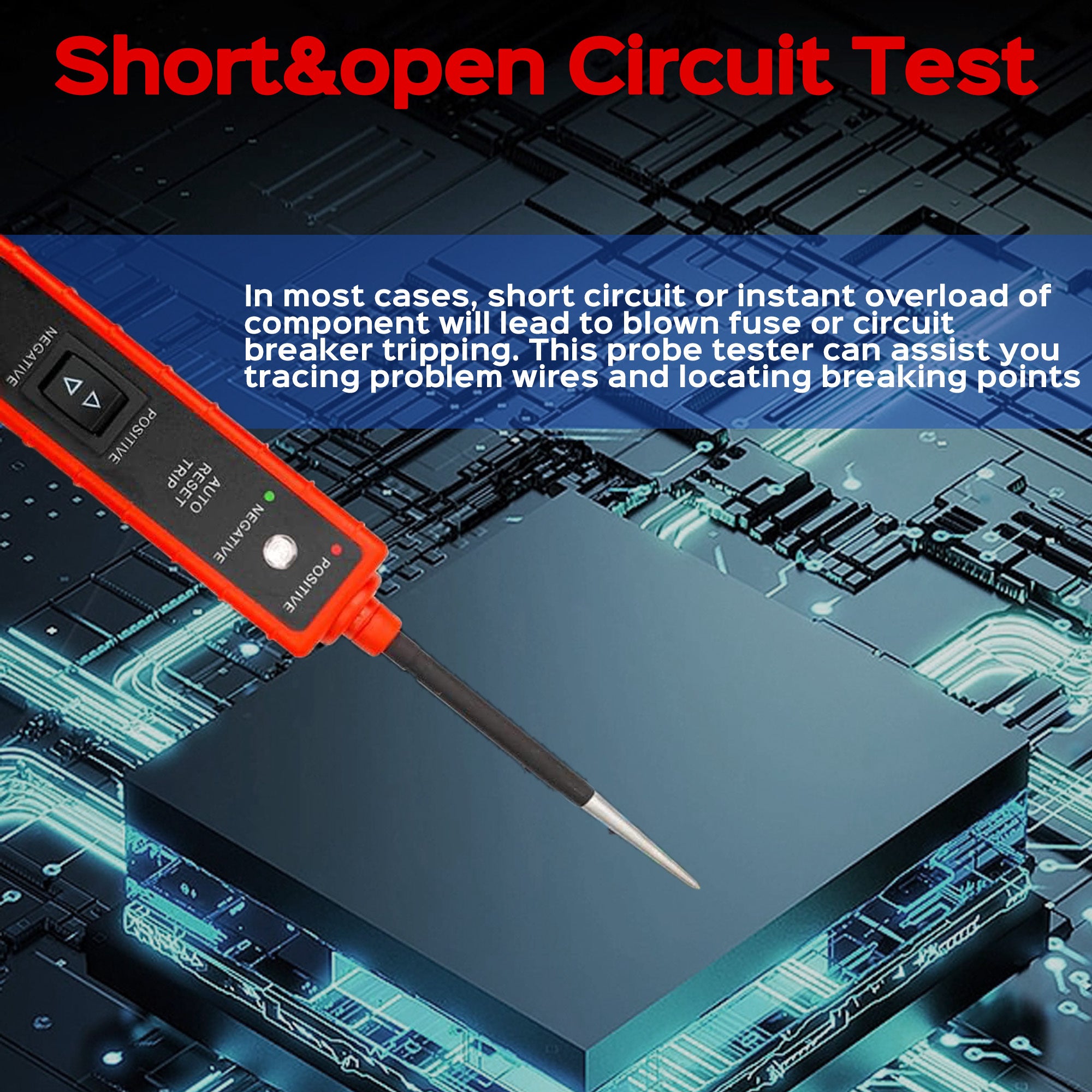 Power Circuit Probe Tester 6-24V DC Test Light Short Circuit Automotive Component Electrical Polarity Identify Continuity Tester Overload Protection
