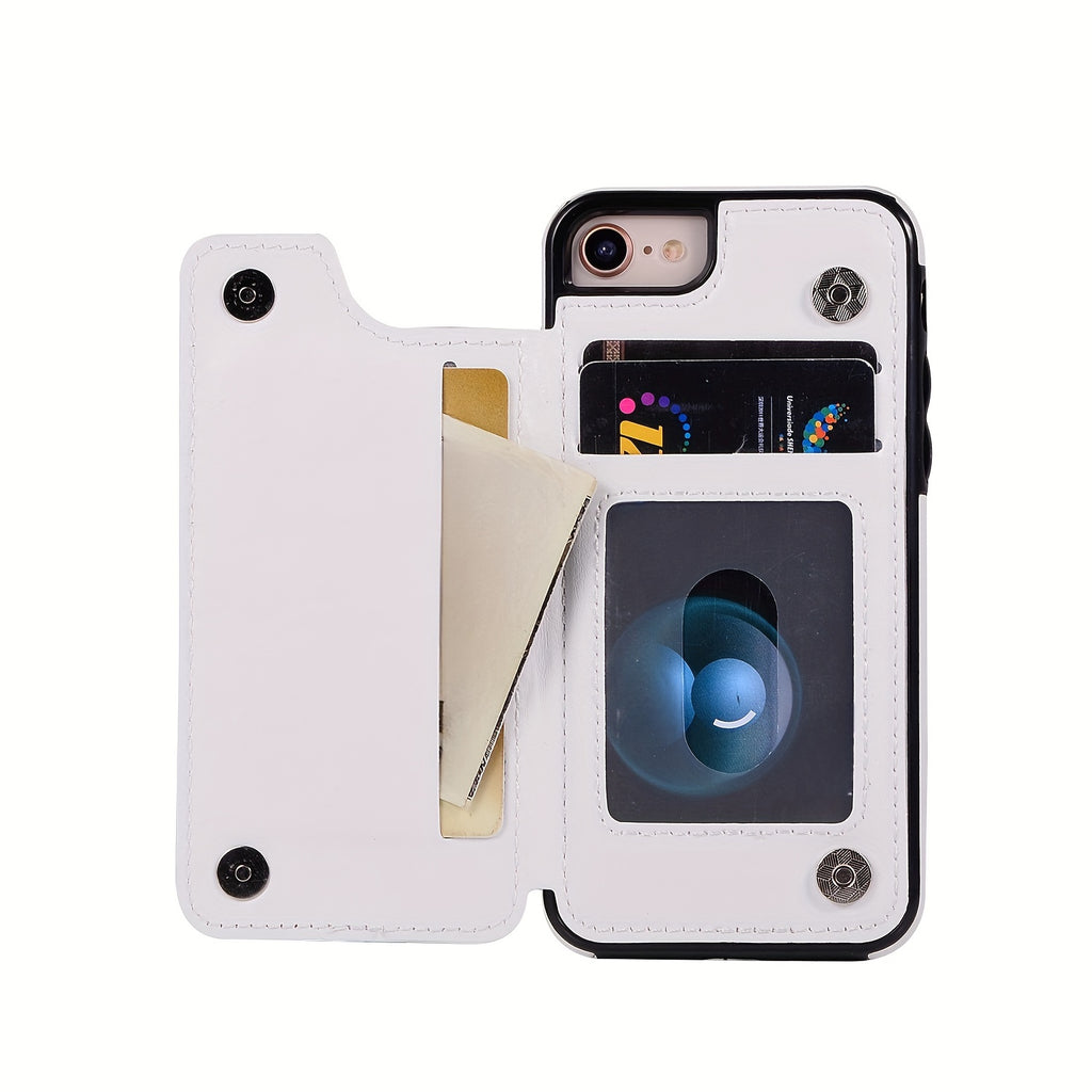 For  15/ 14/ 13/ 12/ 11 Pro Max/ Mini/ XR/ XS Max/ SE 2022/2020/ 7/ 8 Plus Wallet Case With Card Holder, PU Faux Leather Kickstand Card Slots Case, Double Magnetic Clasp And Durable Shockproof Cover