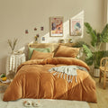 Wellboo Pumpkin Velvet Duvet Cover King Size Women Men Burnt Orange Fluffy Bedding Cover Modern Solid Light Caramel Flannel Quilt Covers Plain Cinnamon Micromink Sherpa Fuzzy Comforter Covers Plush