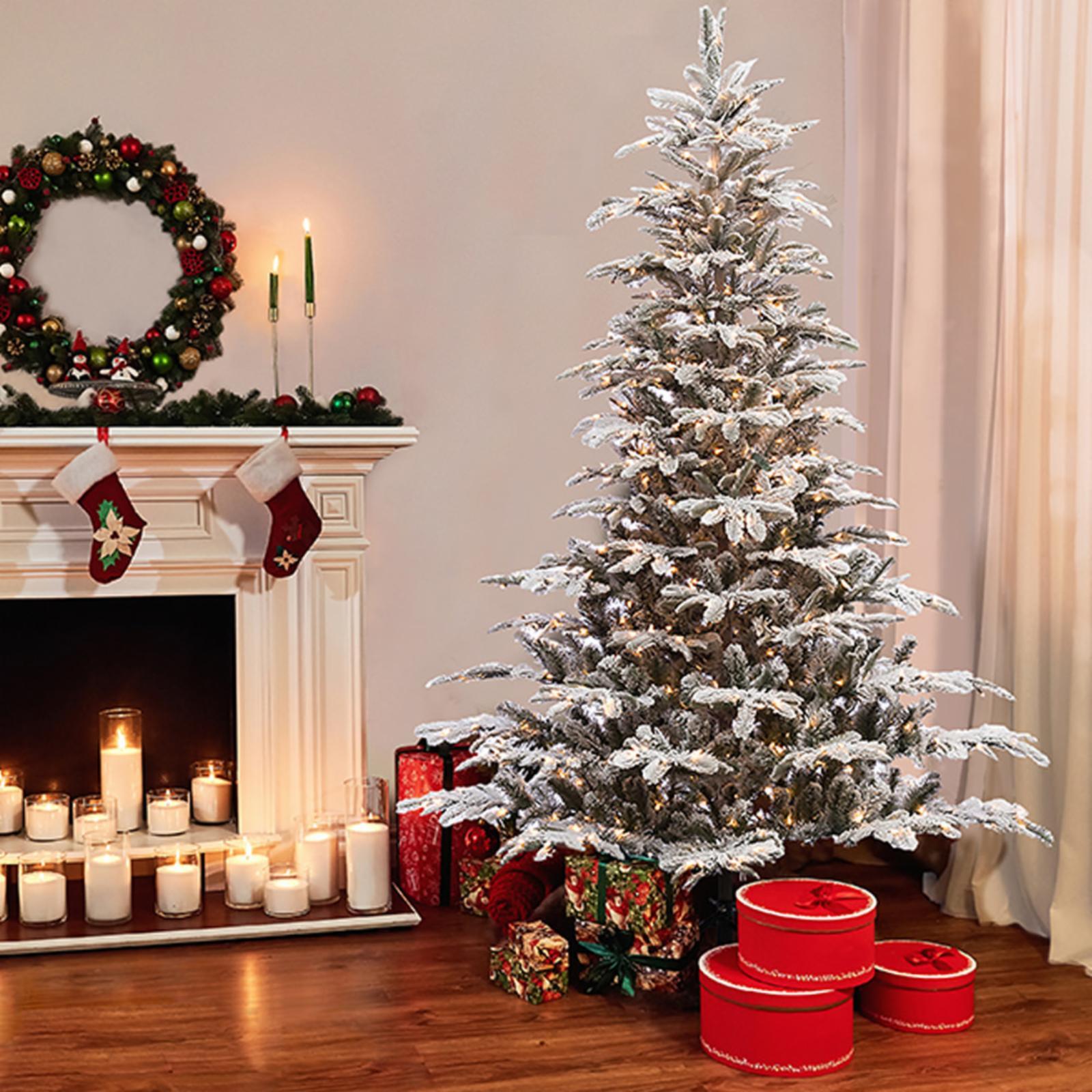 Puleo International Clear Prelit Incandescent Green Flocked Pine Christmas Tree, 6.5'