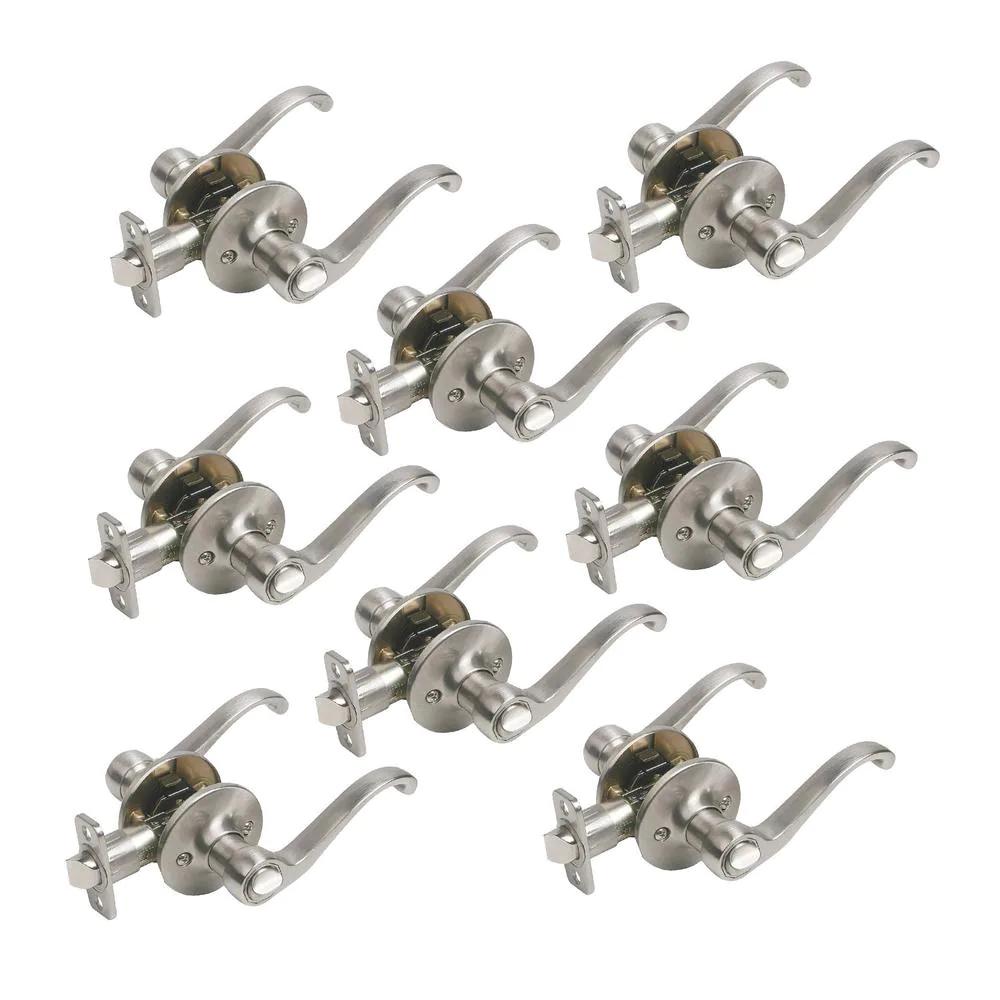 Scroll Satin Nickel Privacy Bed/Bath Door Lever (8-Pack)