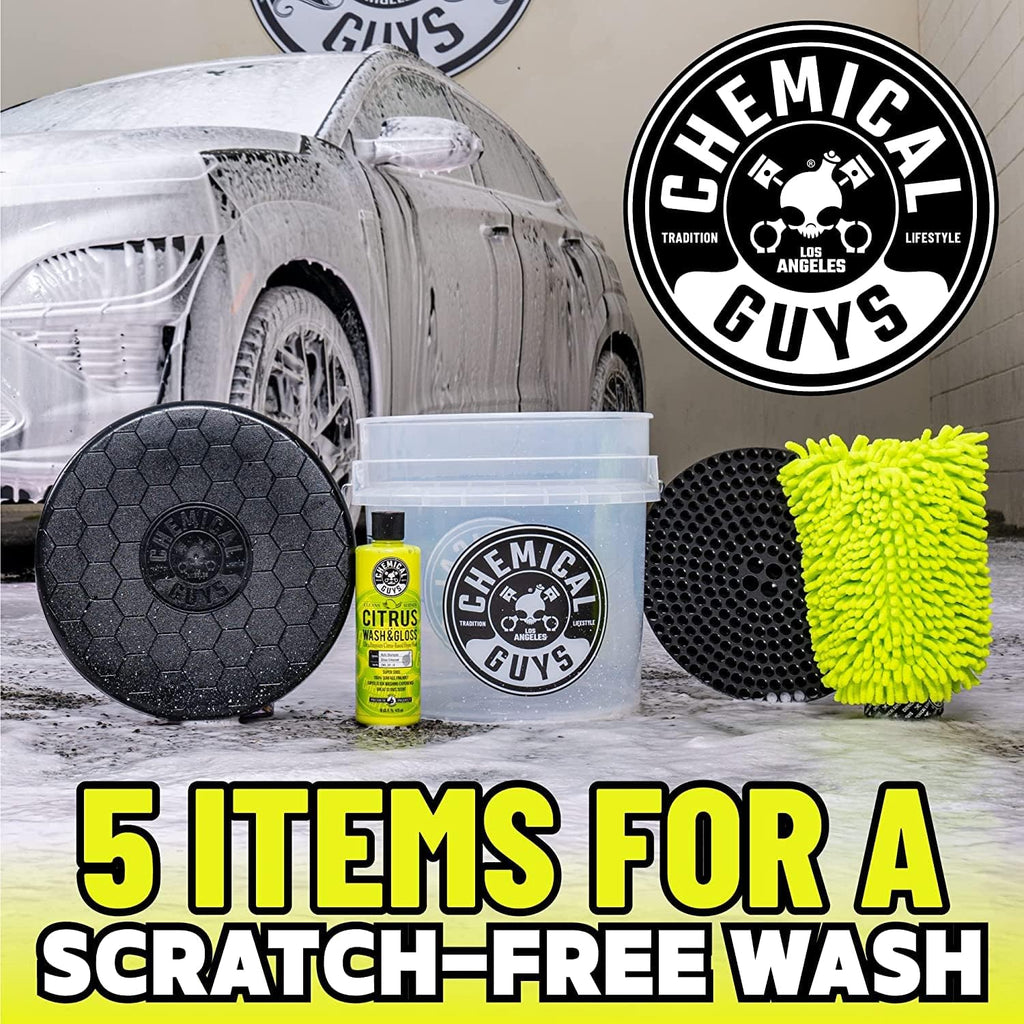Chemical Guys CWS_402BK Car Wash Detailing Bucket, Mitt &amp; Accessories Bundle (6 Items) Featuring Mr. Pink Foaming Car Wash Soap, 128 fl oz (1 Gal) Works on Cars, Trucks, SUVs, RVs &amp; More