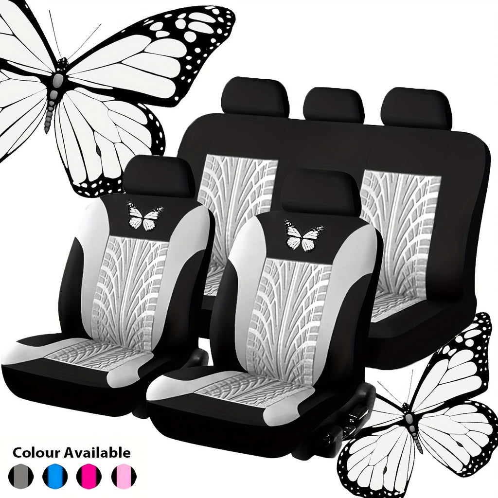 Car Seat Cover Full Set, Red Universal Butterfly Pattern Embroidery Auto Seat Cover Set