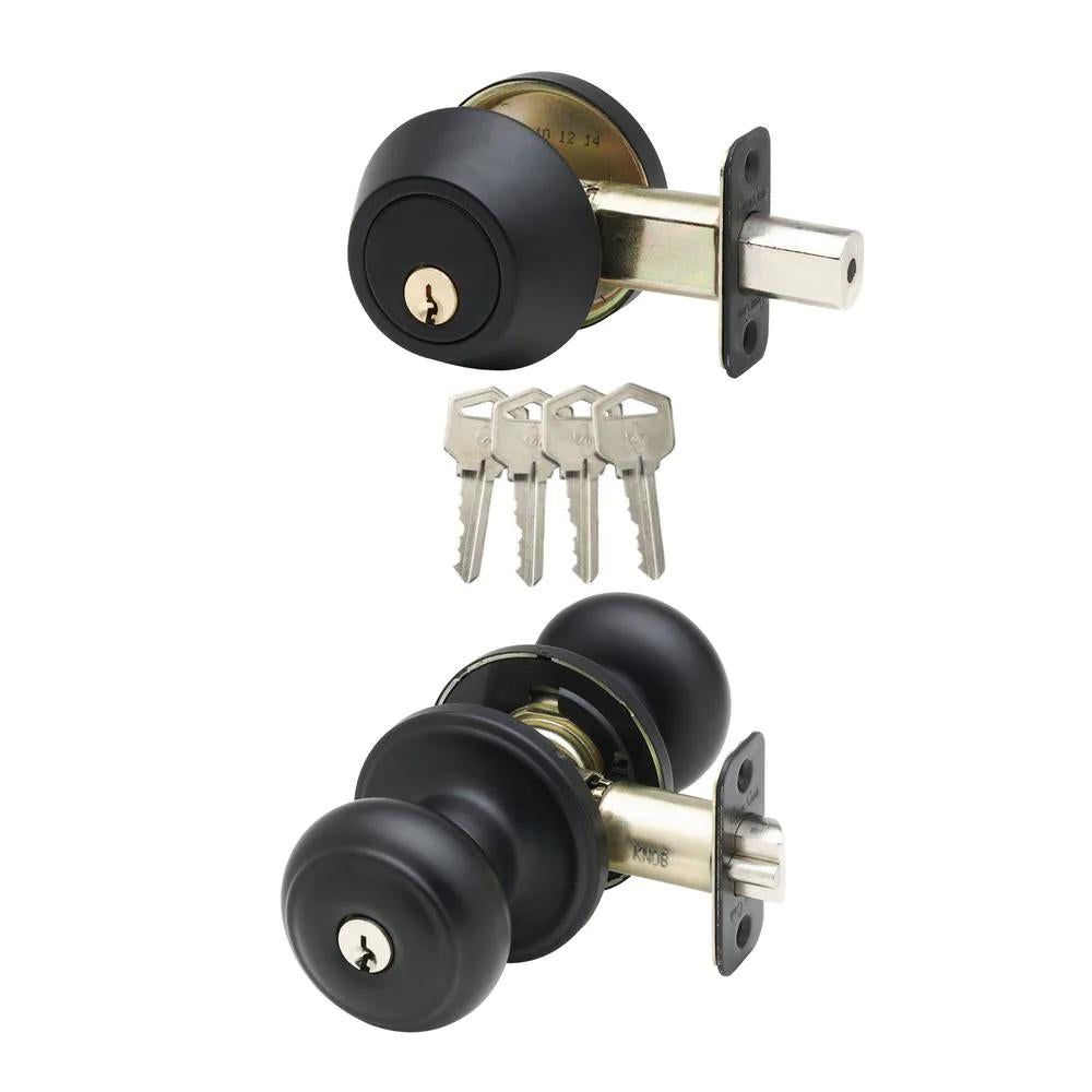 Colonial Black Entry Door Knob with Deadbolt