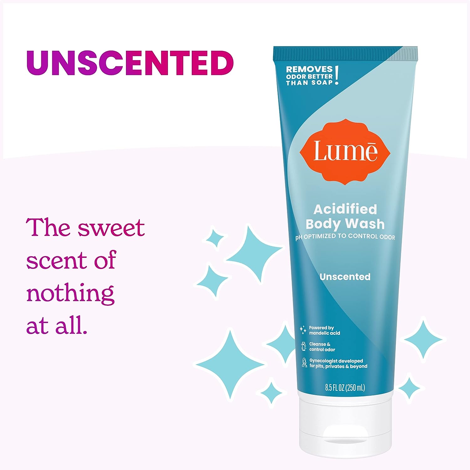 Lume Acidified Body Wash - 24 Hour Odor Control - Removes Odor Better than Soap - Moisturizing Formula - SLS Free, Paraben Free - Safe For Sensitive Skin - 8.5 ounce (Unscented)
