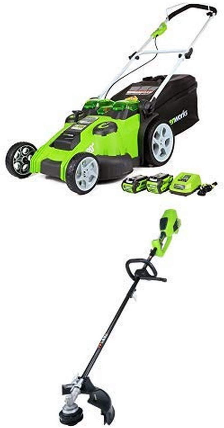 Greenworks 20-Inch 40V Twin Force Cordless Lawn Mower with 14-Inch 40V Cordless String Trimmer (Attachment Capable) Battery Not Include