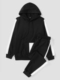 mens contrast side stripe patchwork hoodie casual two pieces outfits