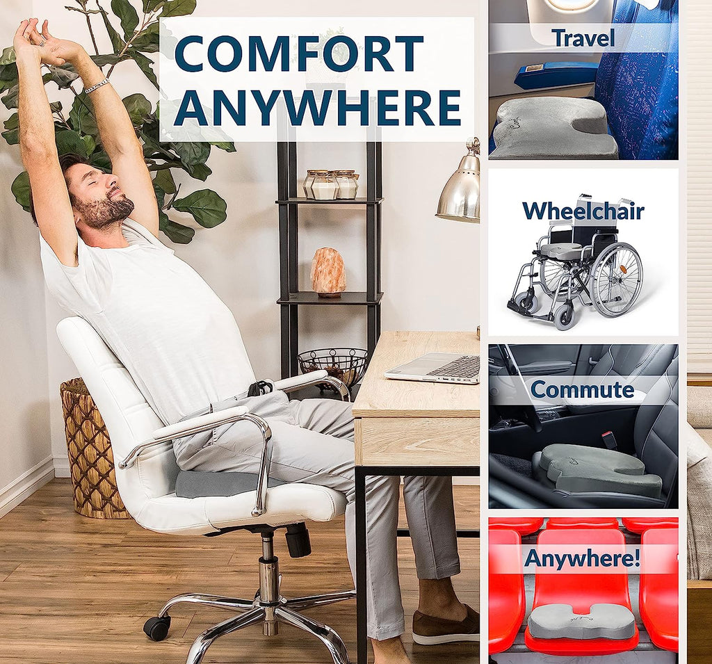ComfiLife Gel Enhanced Seat Cushion - Non-Slip Orthopedic Gel &amp; Memory Foam Coccyx Cushion for Tailbone Pain - Office Chair Car Seat Cushion - Sciatica &amp; Back Pain Relief
