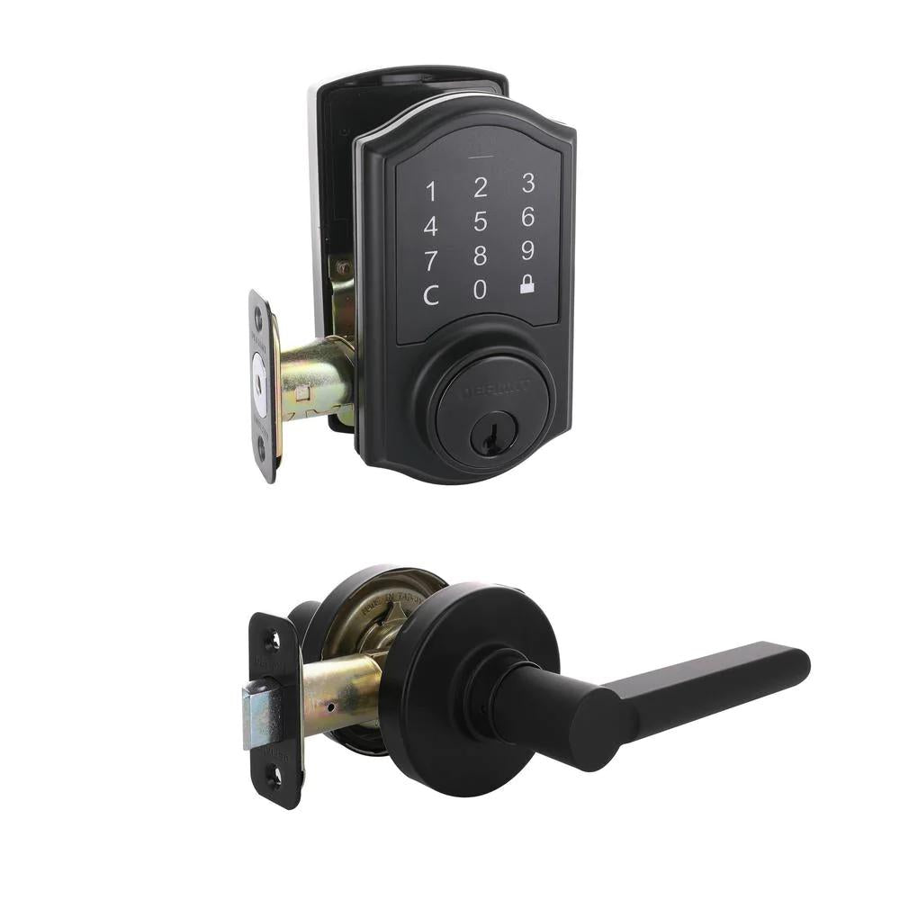 Castle Matte Black Touchpad Single Cylinder Deadbolt with TonbridLever Combo Pack
