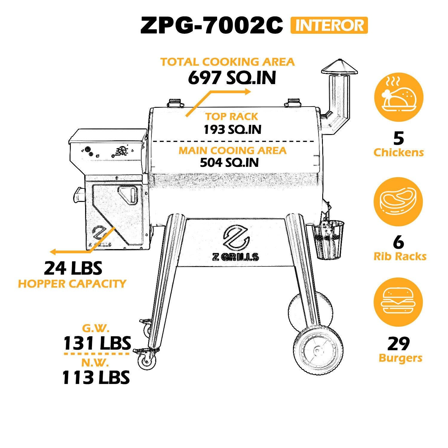 ZPG-7002C Pellet Grill BBQ Smoker Digital Control 697 sq. in.