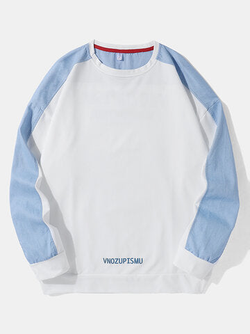 mens contrast patchwork letter print sweatshirt casual two pieces outfits