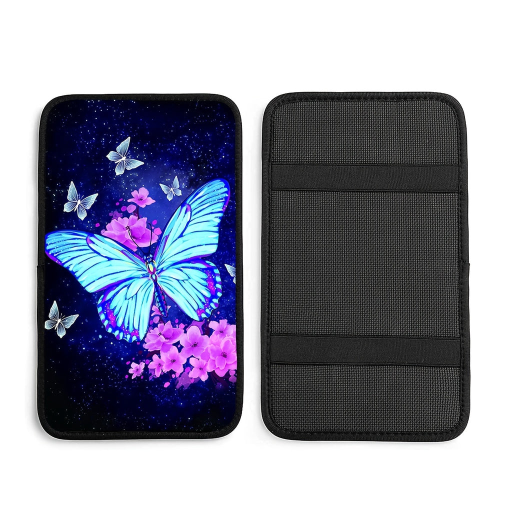 Blue Butterfly Print Armrest Box Mat, Armrest Box Protector Center Console Cover Car Decoration Accessories