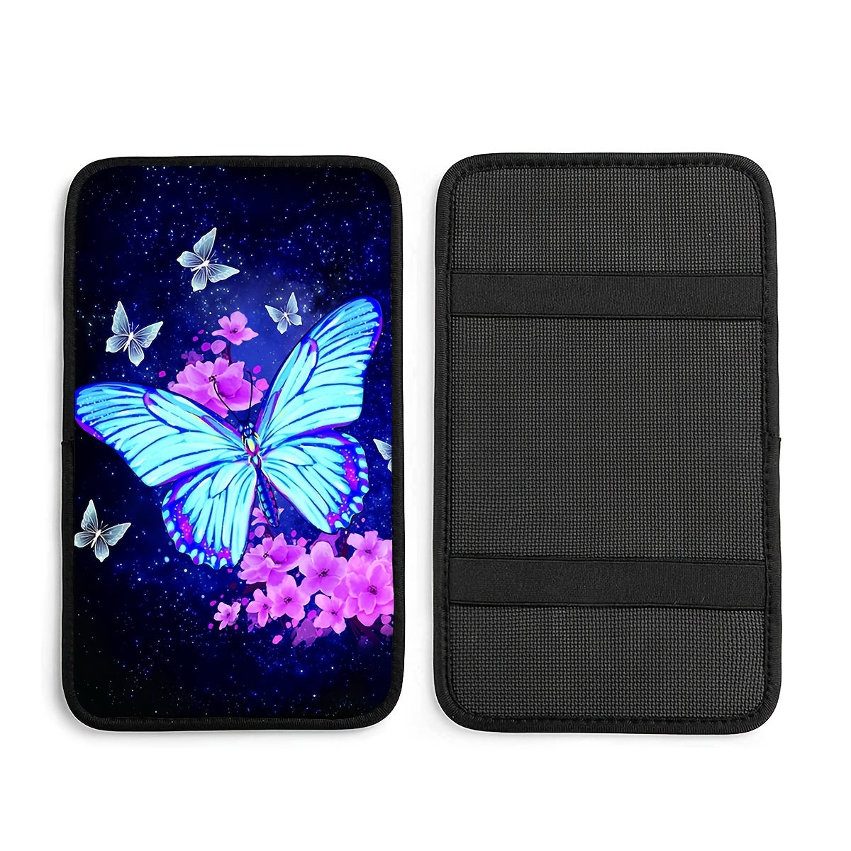 Blue Butterfly Print Armrest Box Mat, Armrest Box Protector Center Console Cover Car Decoration Accessories