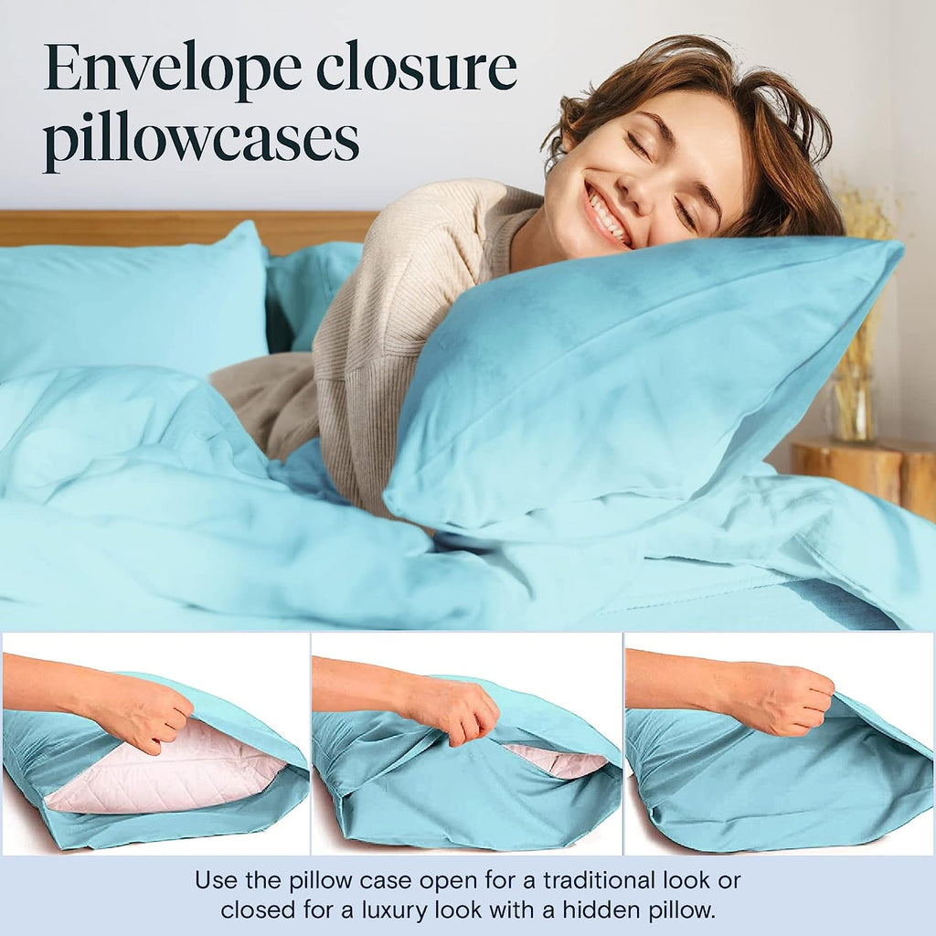 LuxClub 6 PC Queen Sheet Set Bamboo Sheets Deep Pockets 18" Eco Friendly Wrinkle Free Cooling Sheets Machine Washable Hotel Bedding Silky Soft - Aqua Queen