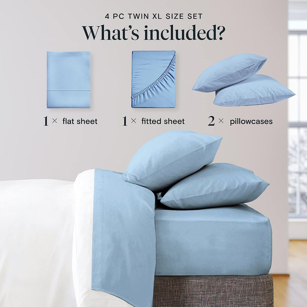 LuxClub Twin XL Sheets Set - Soft Twin Bed Sheets for Boys and Girls, 4 PC Deep Pockets 18" Eco Friendly Wrinkle Free Kids Fitted Sheets Machine Washable Hotel Bedding Silky Soft - Sky Twin XL