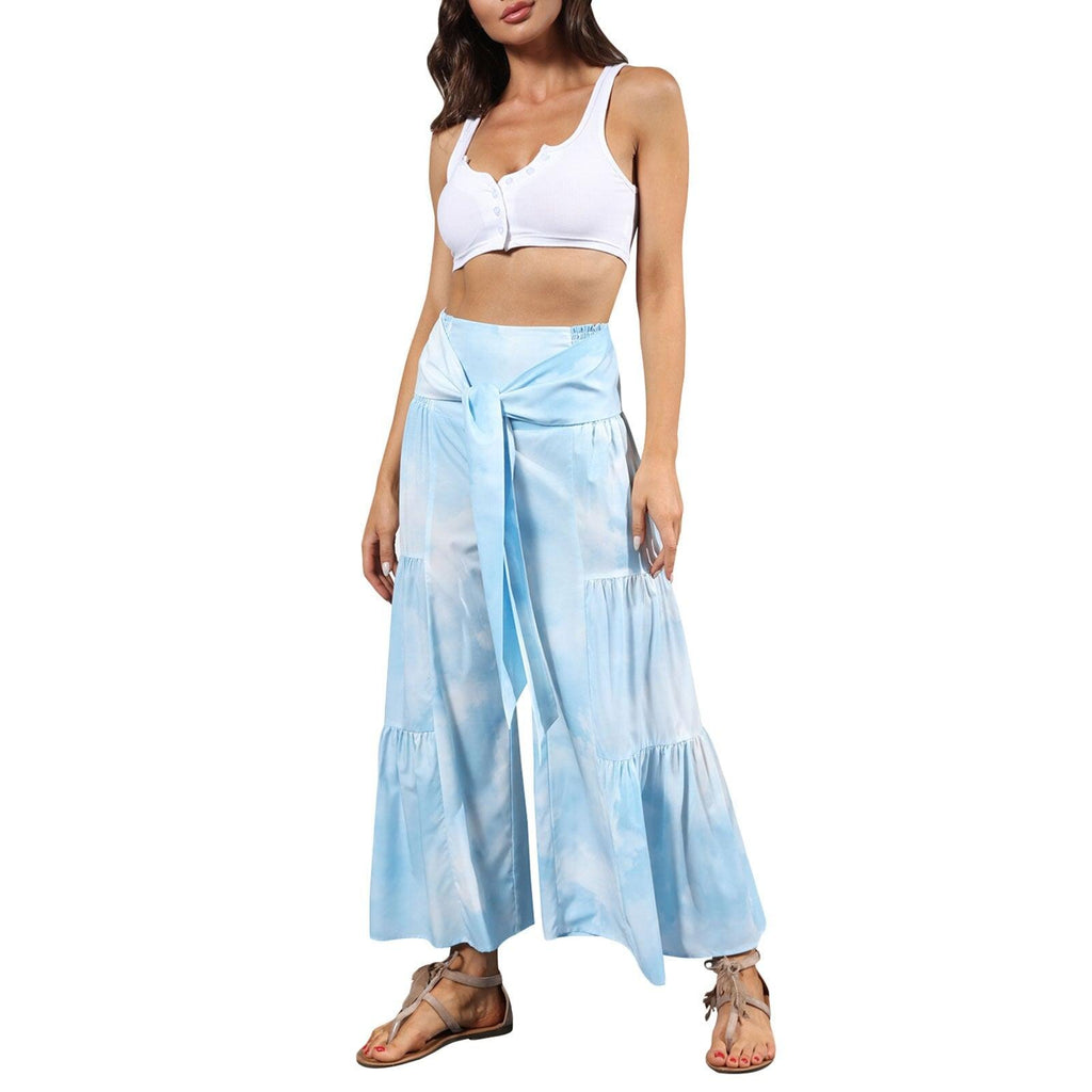 floral ruffle hem bohemian pants