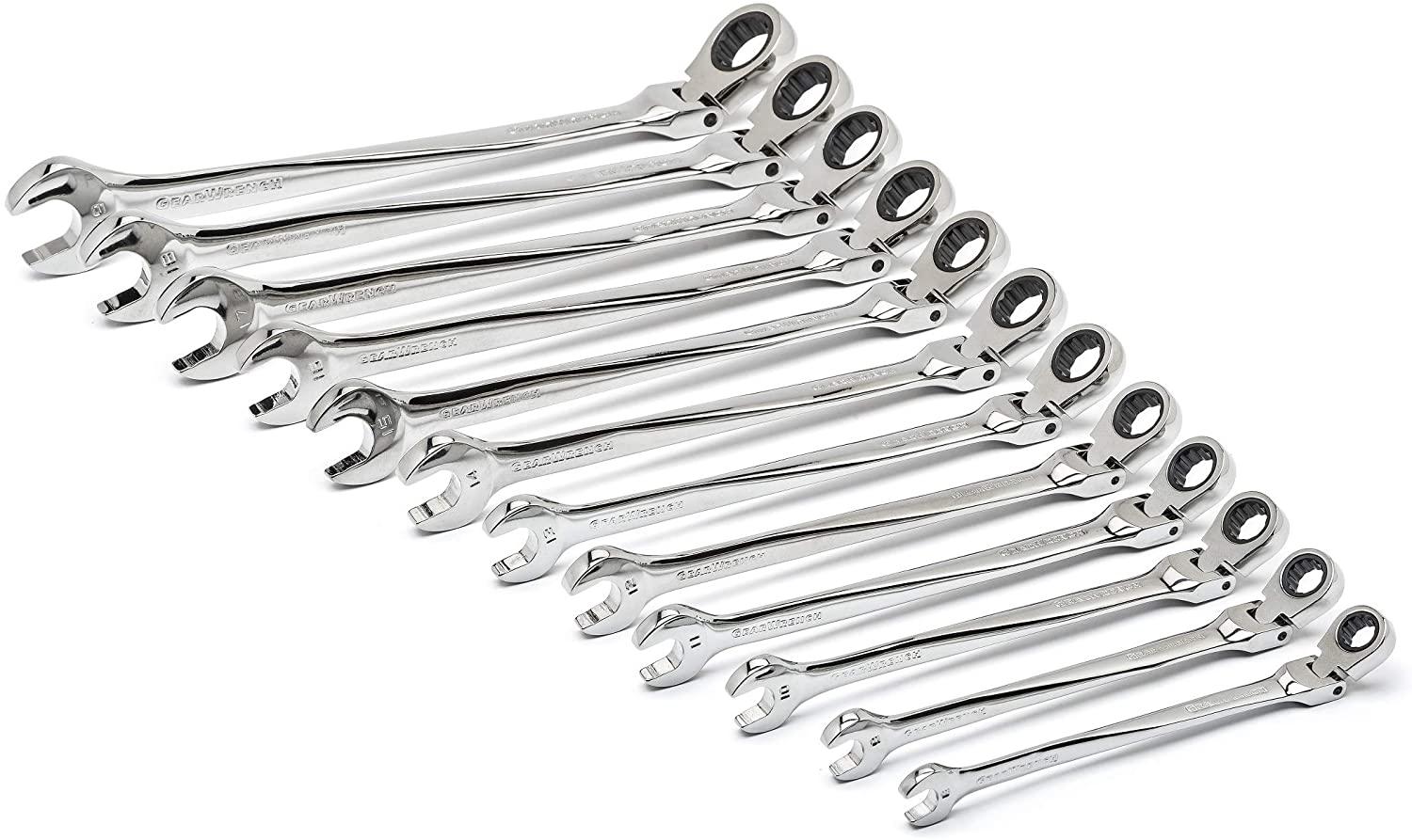 GEARWRENCH 12 Pc. 12 Pt. XL X-Beam Flex Head Ratcheting Combination Wrench Set, Metric - 85288