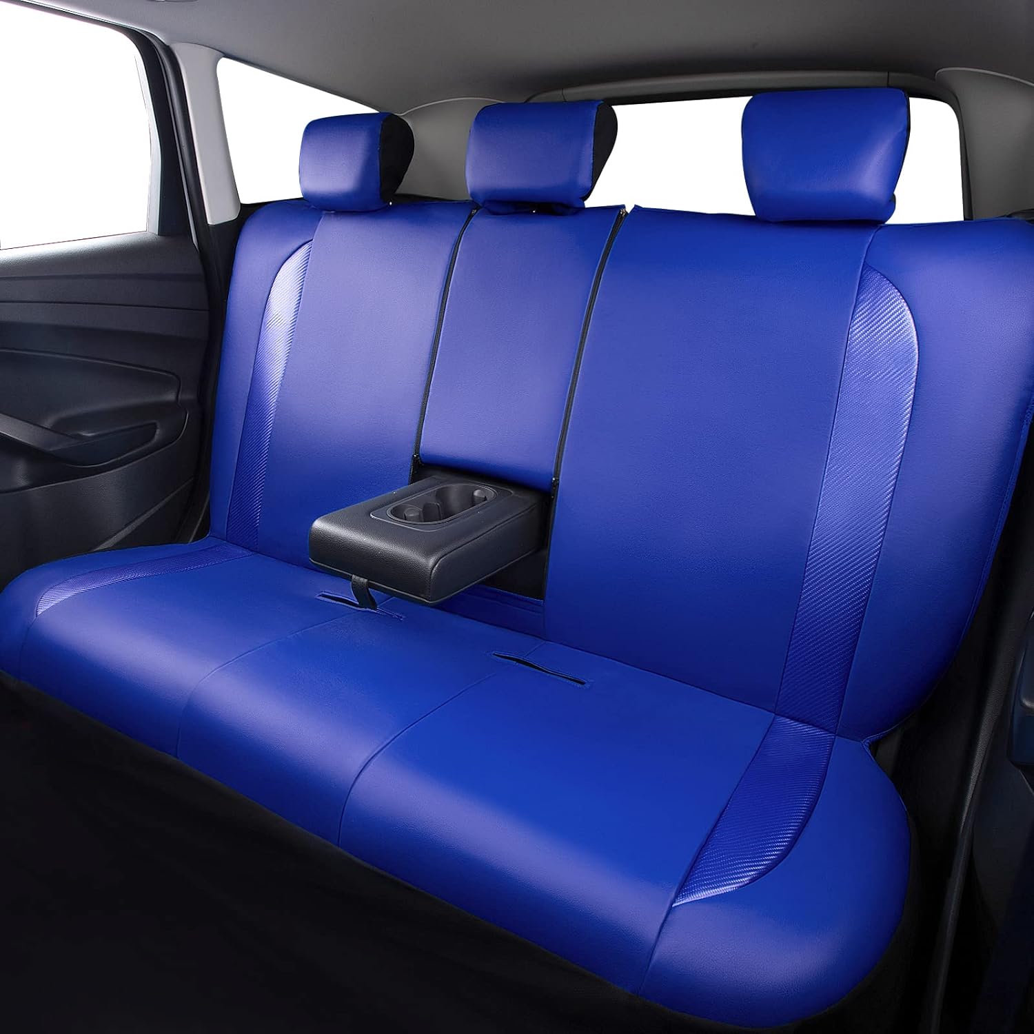 Flying Banner car seat Covers Protects Water Proof Faux Leather Carbon Fiber Fronts Rear Bench Covers (Blue Blue, Full Set - 8PCS)