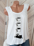 Cat Print Sleeveless T-shirt