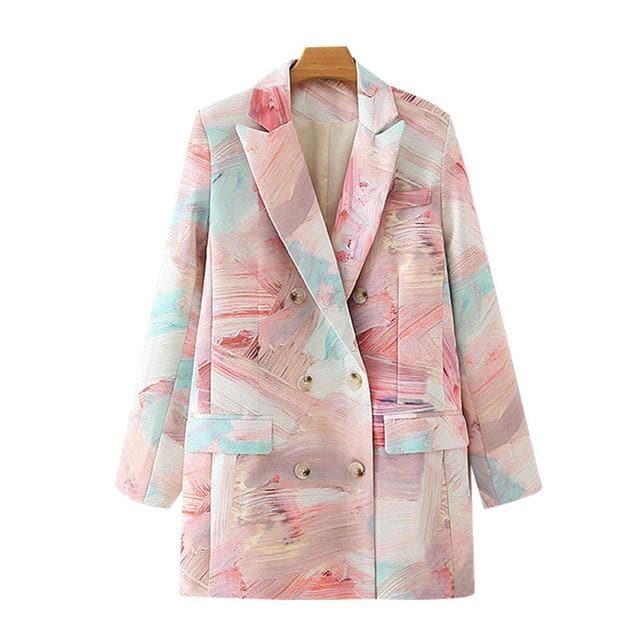 double breasted graffiti print coat
