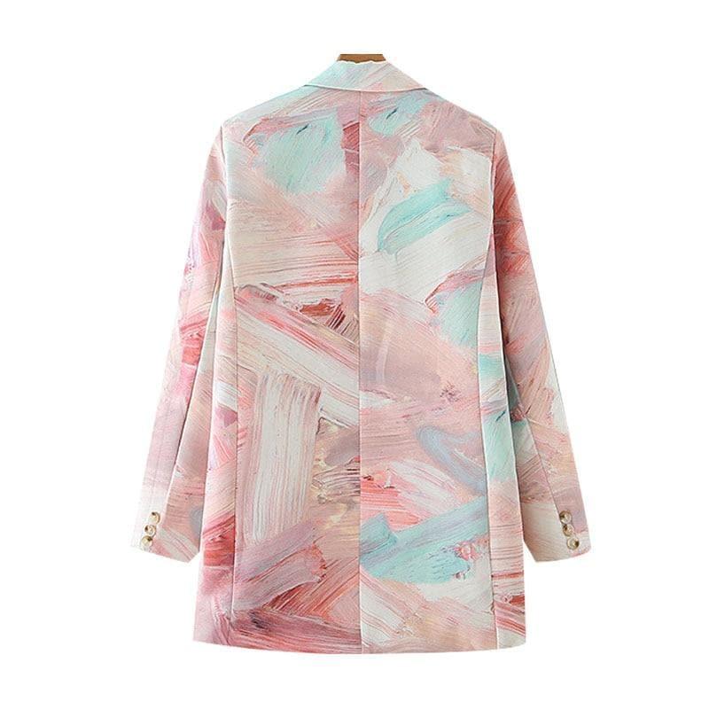 double breasted graffiti print coat