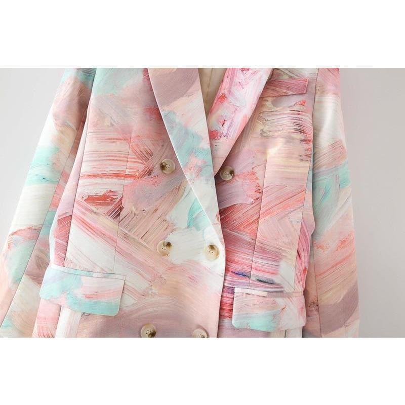 double breasted graffiti print coat