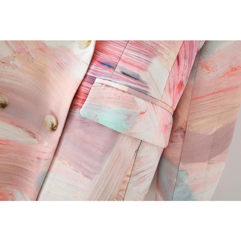 double breasted graffiti print coat