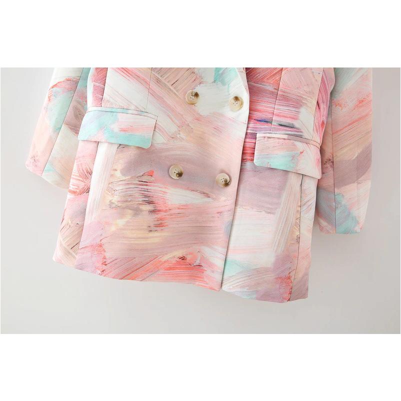 double breasted graffiti print coat
