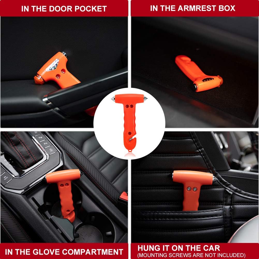 MOTORBUDDY 4-Pack Car Safety Hammer, Auto Emergency Escape Hammer with Window Breaker and Seat Belt Cutter, Striking Red Emergency Escape Tool for Car Accidents