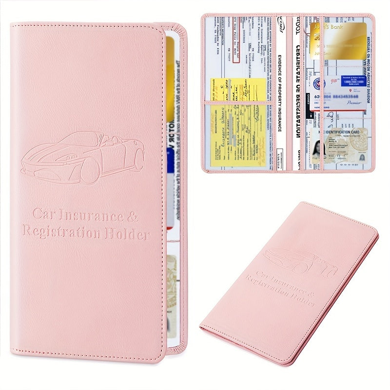 Car Registration &amp; Insurance Card Holder For Women And Men, Auto Glove Box Organizer Document Wallet Faux Leather Manual Folder
