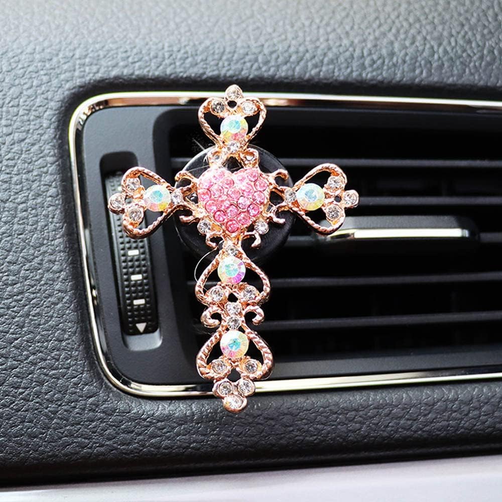 ZOSTLAND Rhinestone Car Decorative Clip,Car Air Fresheners,Metal Car Vent Clip,Bling Car Air Vent，Personalized Automotive Interior Decoration Accessories,Car Decor Gift for women,men (2pcs Cross)
