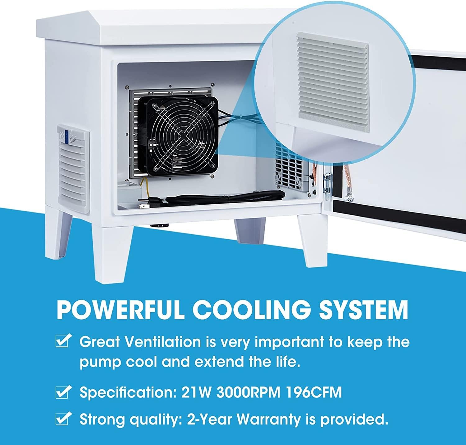 HQUA ASC01 Pond, Water Garden Weatherproof Outdoor Cabinet, Housing for Pond Aerator, Air Pump 19”W×14”D×18.5”H with 110V Cooling Fan, pre-Wired Outlet and 10’ 3-pin Plug Cord Included