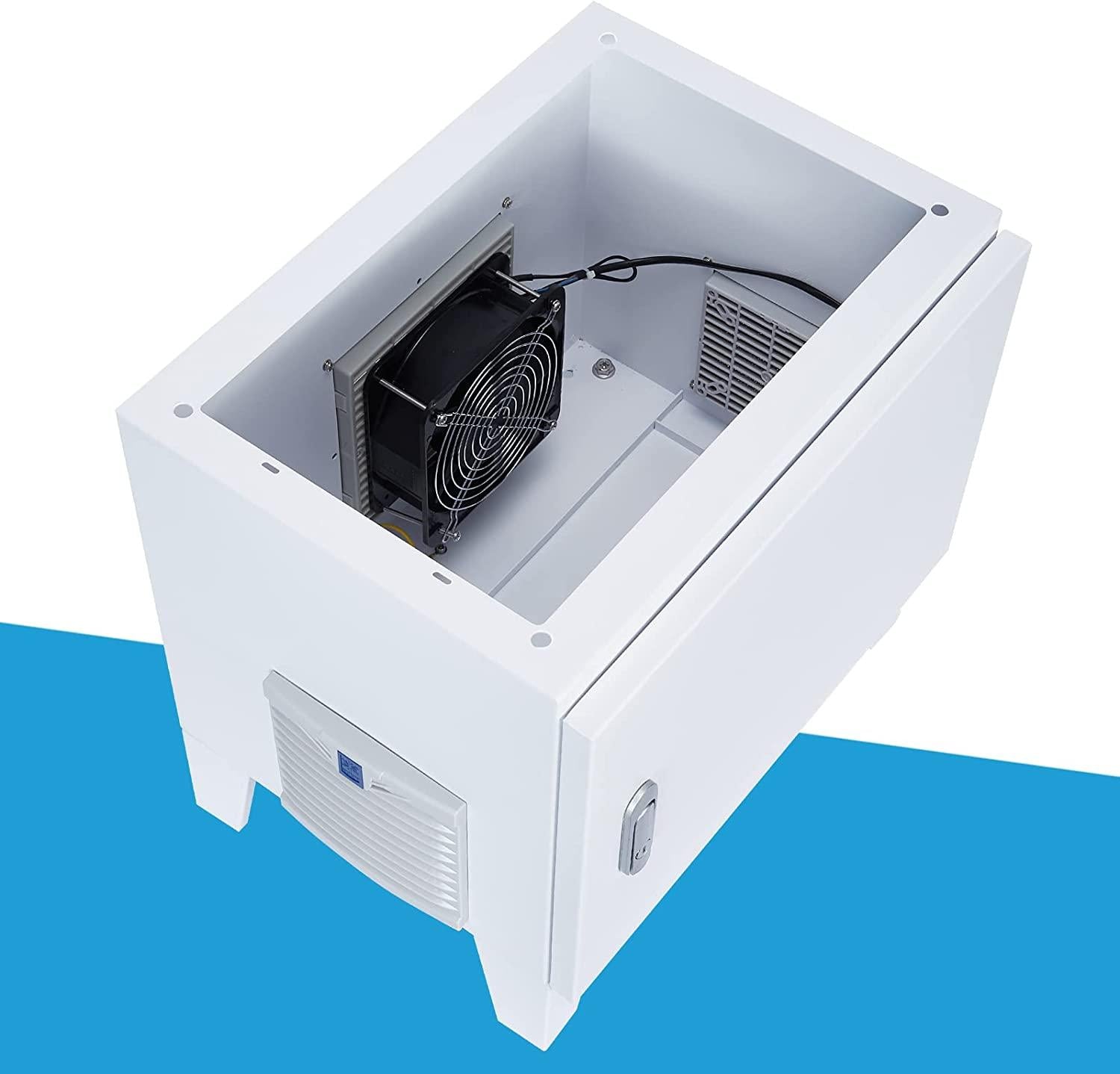 HQUA ASC01 Pond, Water Garden Weatherproof Outdoor Cabinet, Housing for Pond Aerator, Air Pump 19”W×14”D×18.5”H with 110V Cooling Fan, pre-Wired Outlet and 10’ 3-pin Plug Cord Included