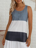 Womens Stitching Round Neck Sleeveless T-shirt