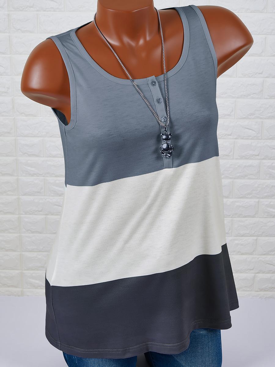 Womens Stitching Round Neck Sleeveless T-shirt